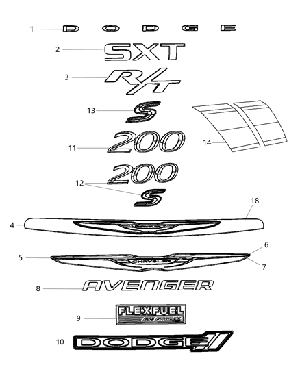 2013 Chrysler 200 Emblem Decklid Winged Victory Decklid Diagram for 68085550AB