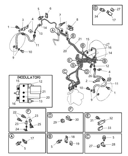 1997 Dodge Avenger Front Brake Lines And Hoses Diagram 1 - Thumbnail