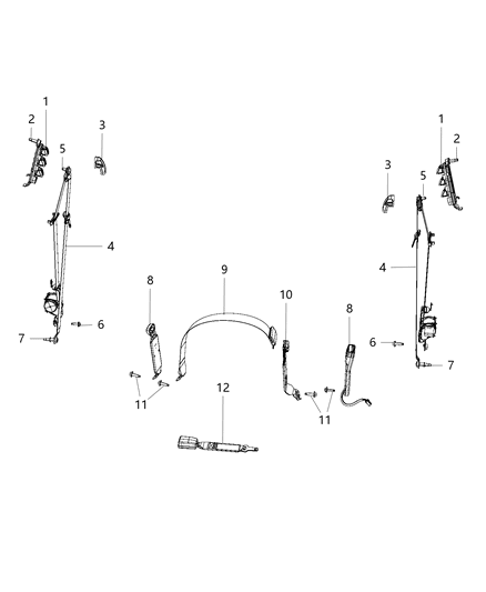 2019 Ram 3500 Pickup Seat Belts, First Row Diagram 1 - Thumbnail