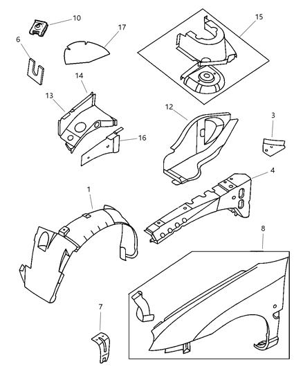 1997 Dodge Neon Fender Liner Diagram for 5256932