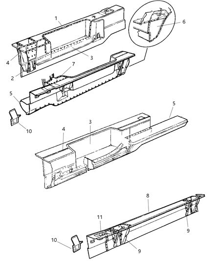 2001 Dodge Ram Van Panel Side Step Sill Filler Diagram for 55346686AD