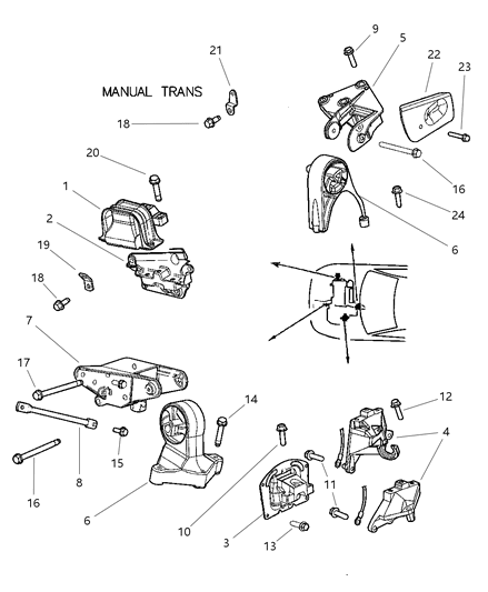 2001 Chrysler Sebring Sedan & Convertible Engine Mounts Diagram 1 - Thumbnail