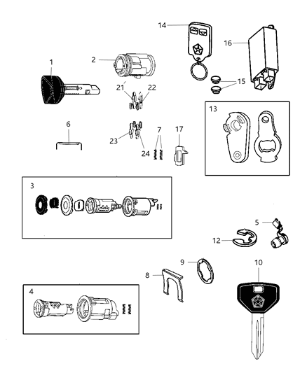 1998 Dodge Ram Wagon Lock Cylinder Diagram for 5016567AA