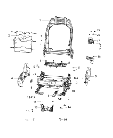 2021 Jeep Compass Seat Frame, Front Passenger Side Diagram for 68247967AF