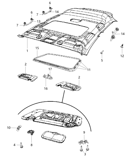 2010 Dodge Caliber Sunvisor, Driver Side Diagram for 1DR33HDAAA