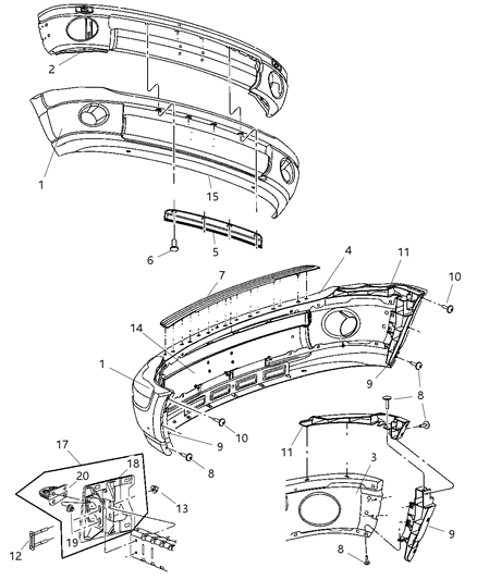 2007 Dodge Ram 3500 Pickup Front Bumper, Body Color Diagram