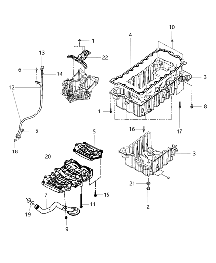 2013 Ram C/V Engine Oil Pan & Engine Oil Level Indicator & Related Parts Diagram 1 - Thumbnail