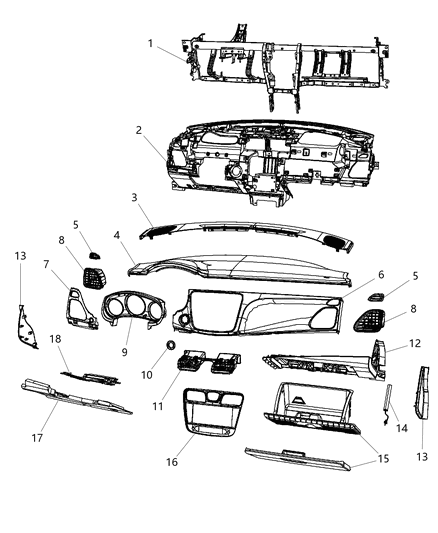 2013 Dodge Avenger Instrument Panel of Interior Trim Diagram 1 - Thumbnail
