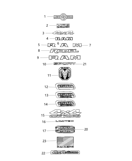 2021 Ram 1500 Nameplate, Rear Diagram for 68276321AC