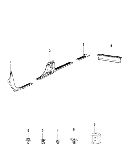 2019 Chrysler Pacifica Scuff Plate, Black, Front Driver Side Diagram for 5RH89DX9AF