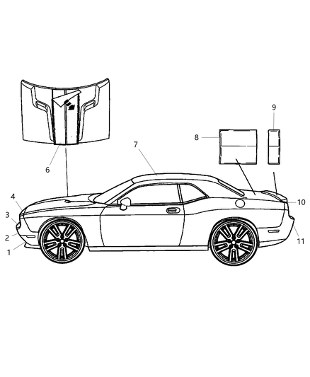 2017 Dodge Challenger Quad Center Stripes Diagram