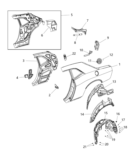 2019 Dodge Challenger Wheelhouse Liner, Rear Passenger Side Diagram for 68175058AD