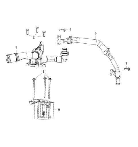 2020 Jeep Wrangler Thermostat & Related Parts Diagram 1 - Thumbnail