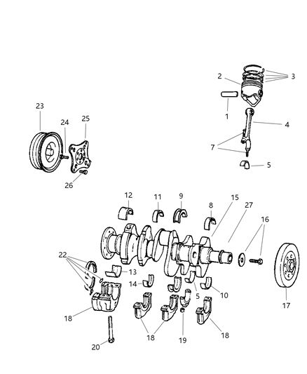 2001 Dodge Ram Wagon Crankshaft , Piston & Torque Converter Diagram 1 - Thumbnail