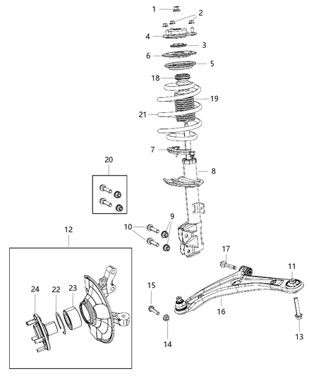 2012 Jeep Patriot Knuckle And Hub Front Diagram for 68088498AB