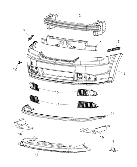 2016 Dodge Journey Fascia, Front Diagram 2 - Thumbnail