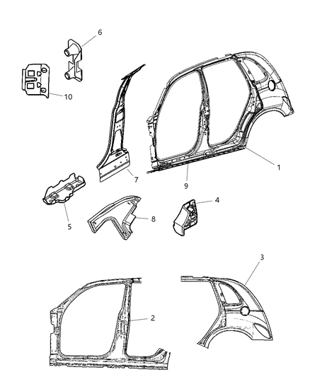 2004 Chrysler PT Cruiser Outer Uniside, Driver Side Diagram for 4724611AA