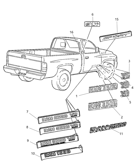 2001 Dodge Ram 3500 Regular Cab Nameplates Diagram