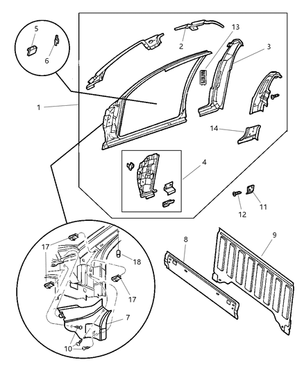 2004 Dodge Dakota Aperture Panel Bodyside Diagram 2 - Thumbnail