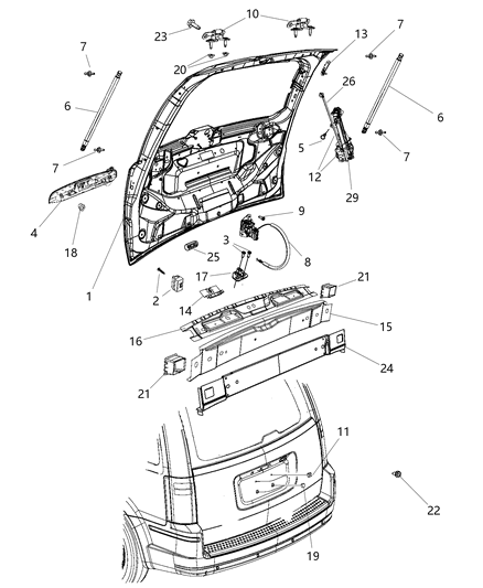 2011 Dodge Grand Caravan Handle Liftgate Diagram for 1SL16HAVAC