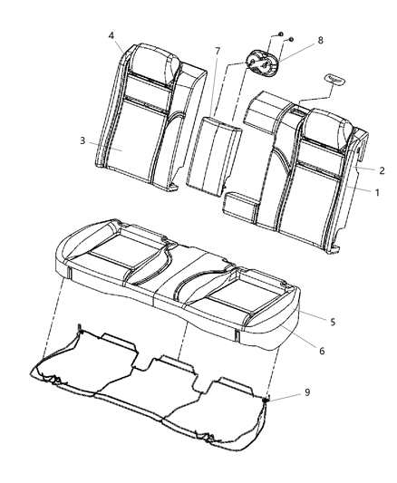 2011 Dodge Challenger Armrest Rear Seat Center Diagram for 1VL62DW1AA