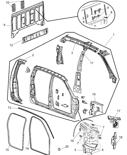 2005 Dodge Dakota Seal Front Door Diagram for 55359711AD