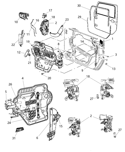 2009 Jeep Wrangler Front Door, Hardware Components Diagram 1 - Thumbnail
