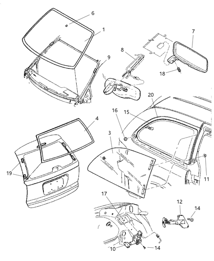 2007 Dodge Caravan Windshield, Front Diagram for 5083392AA
