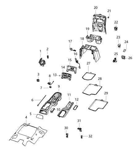 2021 Jeep Wrangler Floor Console, Front Diagram 2 - Thumbnail