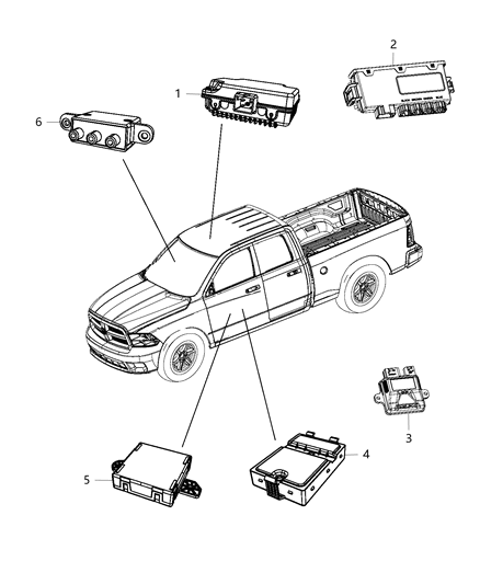 2013 Ram 3500 Pickup Modules, Body Diagram