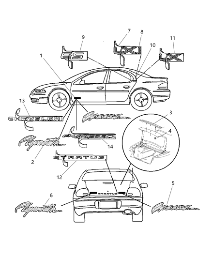 2000 Chrysler Cirrus Applique Deck Lid Diagram for 4805496AA