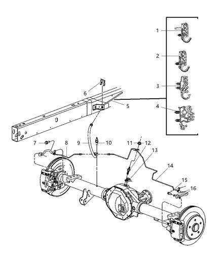 2008 Dodge Ram 3500 Cab Chassis Brake Tubes & Hoses, Rear And Chassis Diagram