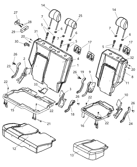 2007 Jeep Liberty Seat Cushion, Slate Gray, Rear Driver Side Diagram for 1BB611DBAA