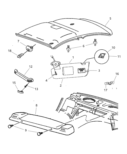 1997 Dodge Neon Headliner Clip Diagram for 4728575
