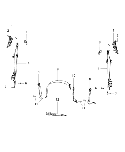 2013 Ram 3500 Pickup Seat Belts - Front, Crew Cab Diagram