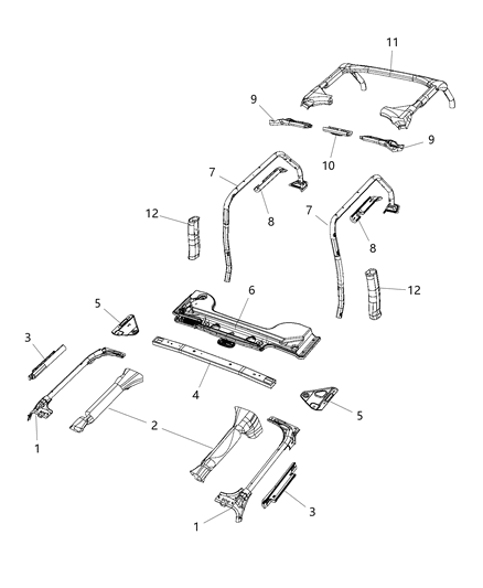 2018 Jeep Wrangler JK (Previous-generation) Aperture Panel, Sport Bar Diagram 2 - Thumbnail