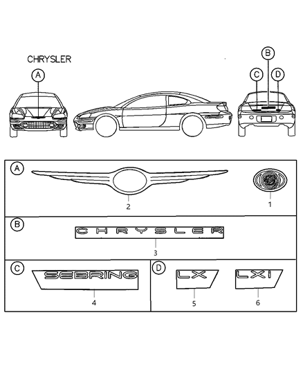 2002 Chrysler Sebring Coupe Nameplates Diagram