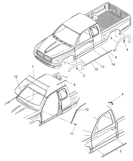 2000 Dodge Dakota Side Molding, Front Driver Side Diagram for 55256349AD