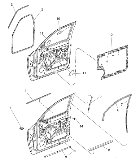 2002 Dodge Dakota Seal Glass Running Outer Belt Diagram for 55256708AD