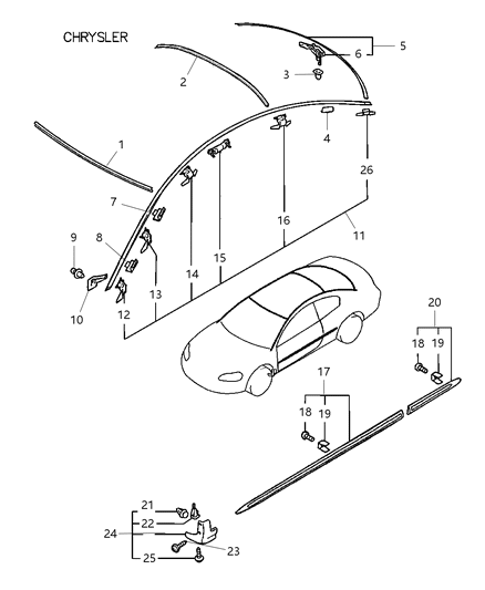 2002 Chrysler Sebring Coupe Moldings Diagram