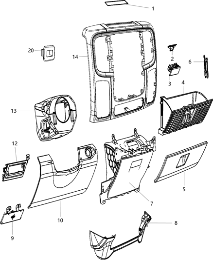 2015 Ram 1500 Center Bezel, Beige Diagram for 1WP191X9AD