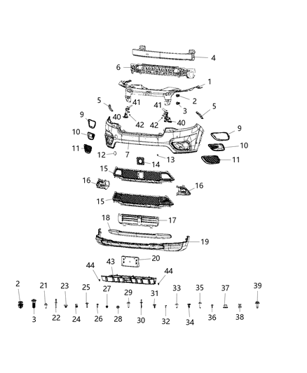 2020 Jeep Cherokee Bumper Cover Retainer, Front Diagram for 6503598
