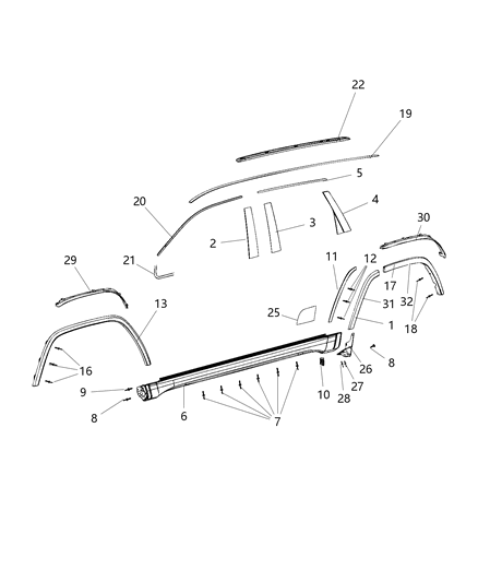 2019 Jeep Grand Cherokee Molding Day Light Opening Front Door Diagram for 68278635AC