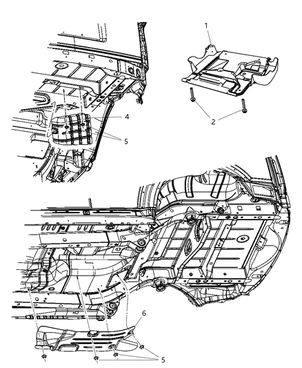2007 Dodge Nitro Belly Pan Front Diagram for 52129093AD