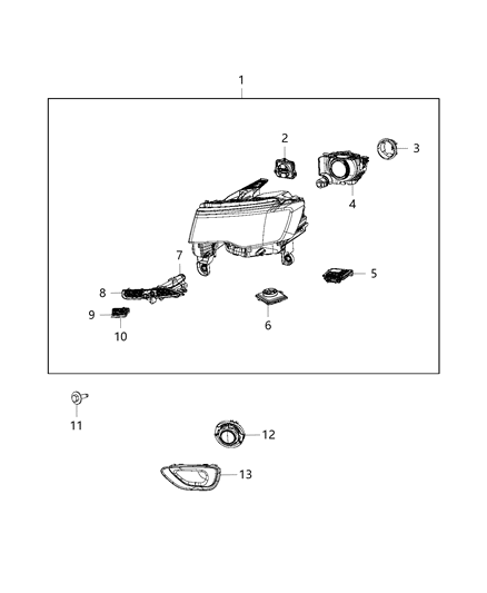 2017 Jeep Grand Cherokee Fog Lamp Assembly, Front Passenger Side Diagram for 68273052AC