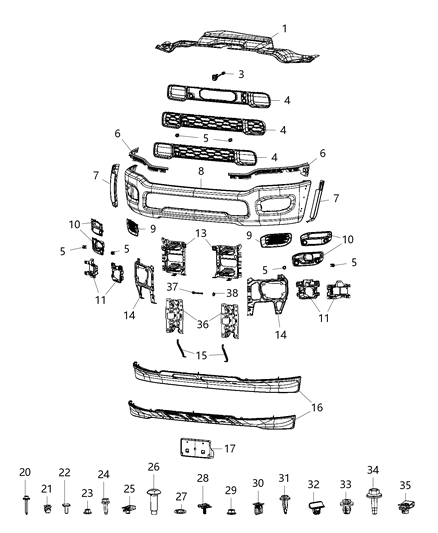 2019 Ram 2500 Bumper, Front Diagram for 6QB38GXHAB