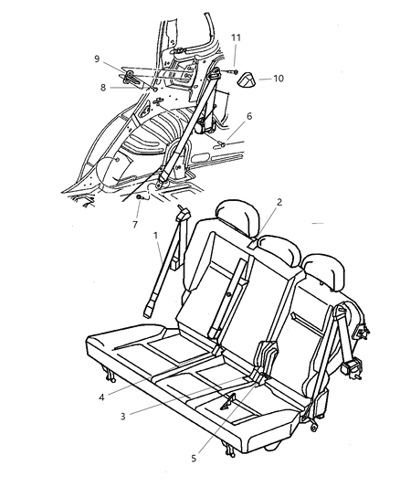 2008 Chrysler PT Cruiser Seat Belt Rear Diagram 2 - Thumbnail