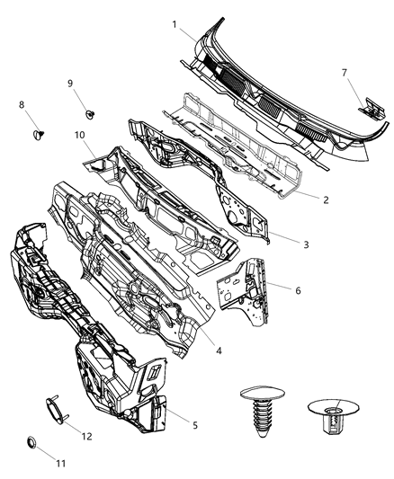 2015 Ram 1500 Insulation Dash Panel Engine Compartment Diagram for 68204728AB