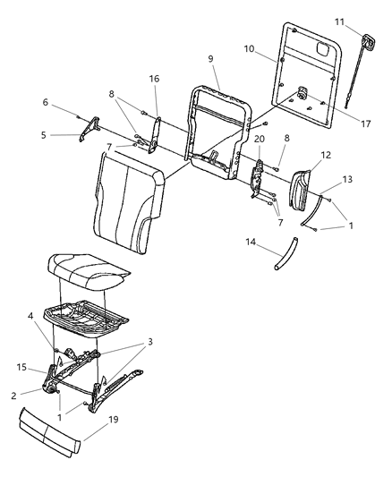 2005 Chrysler Pacifica Panel Seat Back Third Row Diagram for 1BC331L5AA