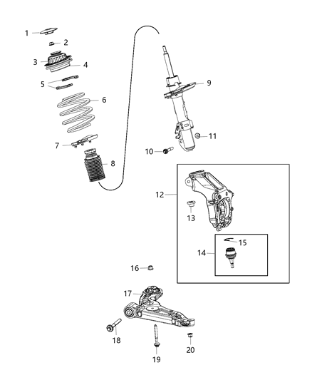 2014 Jeep Cherokee Arm Lower Control Front Diagram for 68210238AC